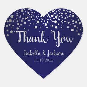 Navy Blue and Silver Confetti Dots Heart Sticker
