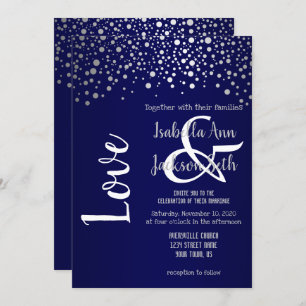 Navy Blue and Silver Confetti Dots Invitation