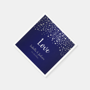Navy Blue and Silver Confetti Dots Napkin