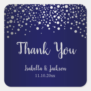 Navy Blue and Silver Confetti Dots - Square Square Sticker
