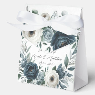 Navy Blue and Silver Elegant Ivory Floral Wedding Favour Box