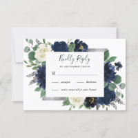 Navy Blue and Silver Elegant Ivory Floral Wedding