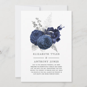 Navy Blue and Silver Floral Reduced Wedding Guest Announcement