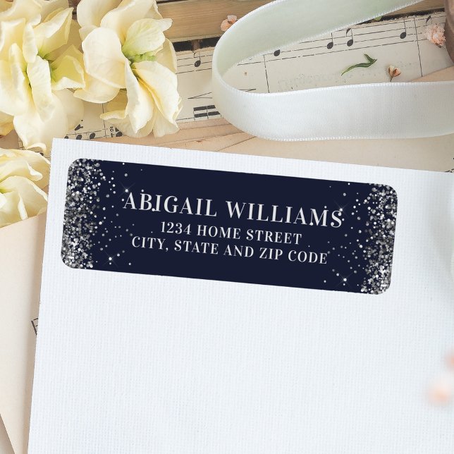 Navy Blue and Silver Glitter Return Address (Creator Uploaded)