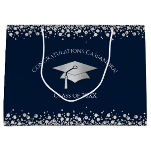 Navy Blue and Silver Graduation Large Gift Bag