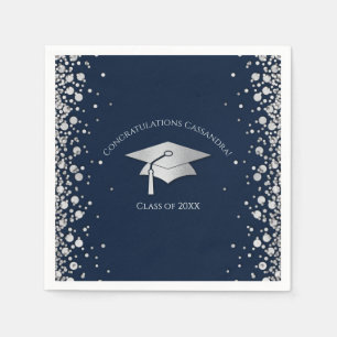 Navy Blue and Silver Graduation Napkin