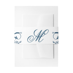 Navy Blue and Silver Grey Flourish Response Card Invitation Belly Band