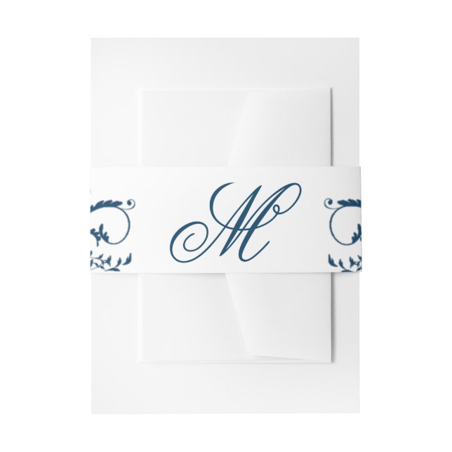 Navy Blue and Silver Grey Flourish Response Card Invitation Belly Band (Front Example)