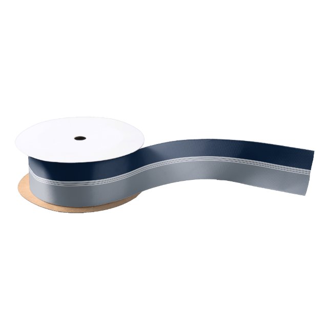 Navy Blue and Silver Grey Stripes Satin Ribbon (Spool)