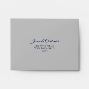 Navy Blue and Silver Lace Inside Grey Wedding RSVP Envelope