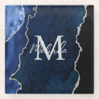 Navy Blue and Silver Marble Agate