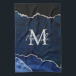 Navy Blue and Silver Marble Agate Tea Towel<br><div class="desc">This kitchen towel features an elegant and glamourous agate marble background with geode gemstone detailing and faux silver glitter accents. The monogram combines handwritten script and modern sans serif fonts for a classy and sophisticated look. This will make the ideal gift as it can be customised with a name and...</div>