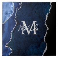 Navy Blue and Silver Marble Agate