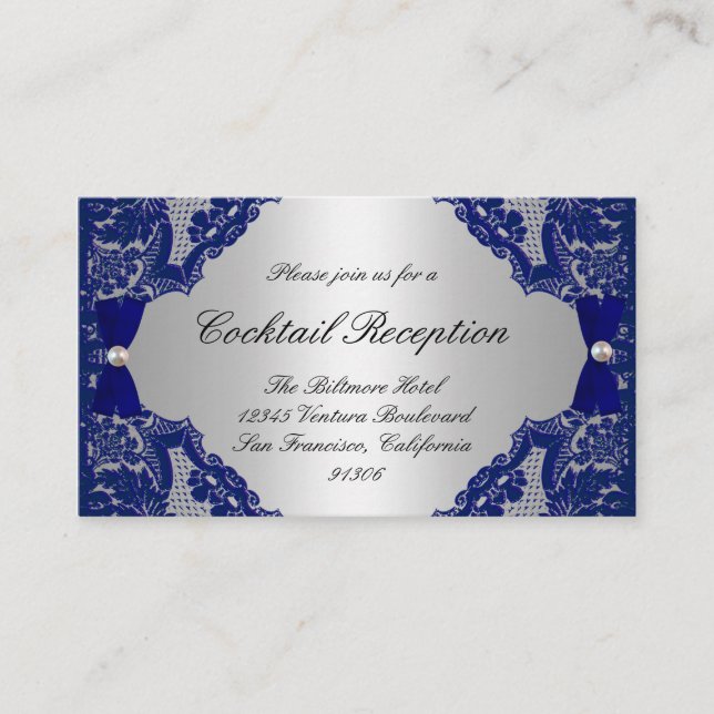 Navy Blue and Silver Reception Cards (Front)