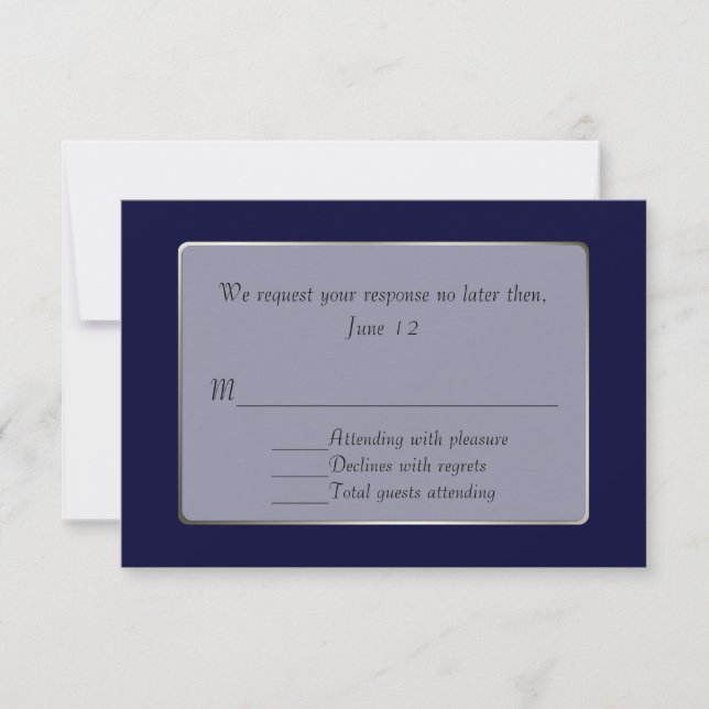 Navy Blue and Silver Tone RSVP Card (Front)