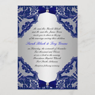 Navy blue and Silver Wedding Invitation