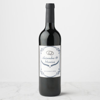 Navy Blue and Silver Wedding Ring Wine Label