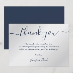Navy Blue and Silver Wedding Thank You Card