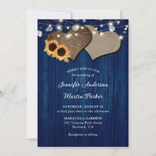 Navy Blue and Sunflower Floral Wedding Invitations