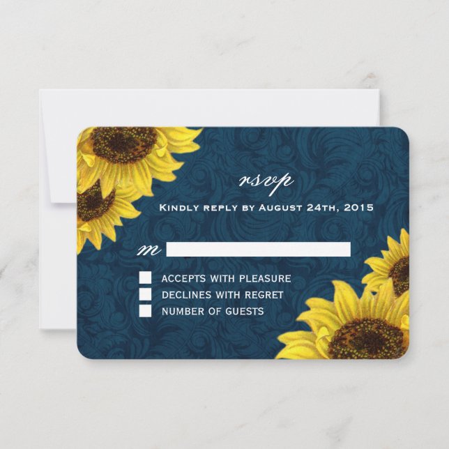 Navy Blue and Sunflower RSVP Cards (Front)