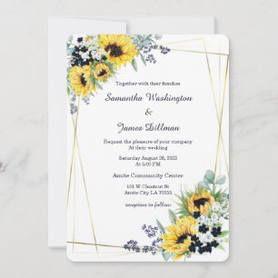 Navy Blue and Sunflower Wedding Invitation