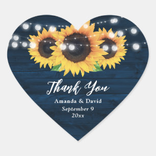 Navy Blue and Sunflower Wedding Thank You Stickers