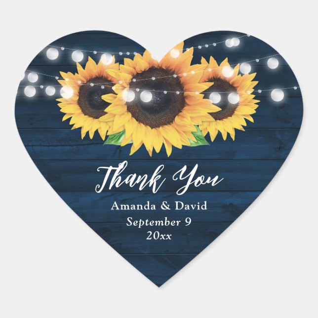 Navy Blue and Sunflower Wedding Thank You Stickers (Front)