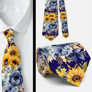 Navy Blue and Sunflowers Neck Tie