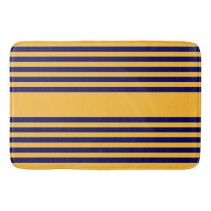 Navy blue and sunny yellow five stripes pattern bath mat