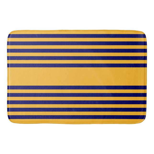 Navy blue and sunny yellow five stripes pattern bath mat (Front)
