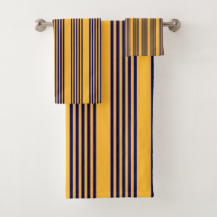 Navy blue and sunny yellow five stripes pattern bath towel set