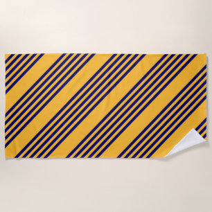 Navy blue and sunny yellow five stripes pattern beach towel