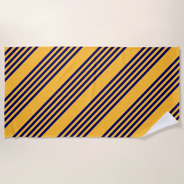 Navy blue and sunny yellow five stripes pattern beach towel (Front)