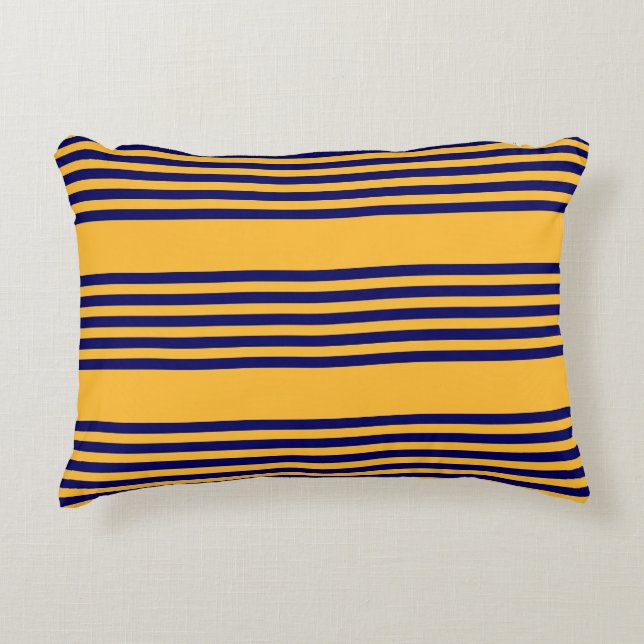 Navy blue and sunny yellow five stripes pattern decorative cushion (Front)