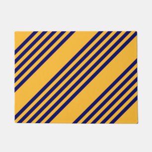 Navy blue and sunny yellow five stripes pattern doormat