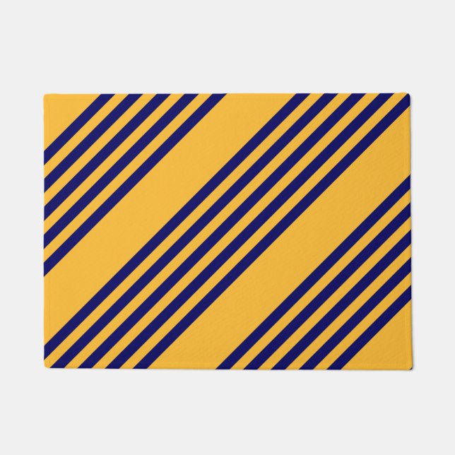 Navy blue and sunny yellow five stripes pattern doormat (Front)