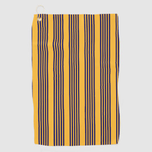 Navy blue and sunny yellow five stripes pattern golf towel