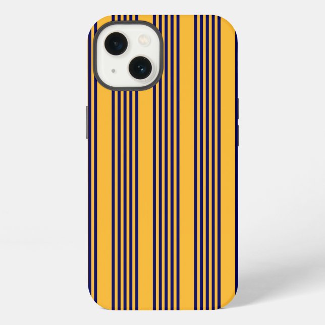 Navy blue and sunny yellow five stripes pattern iPhone case (Back)