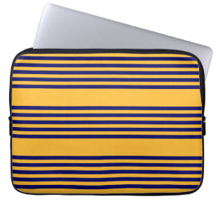 Navy blue and sunny yellow five stripes pattern laptop sleeve