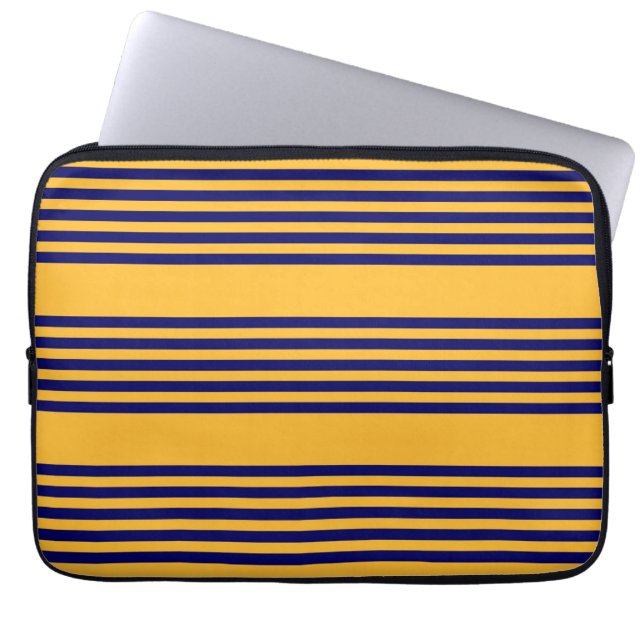Navy blue and sunny yellow five stripes pattern laptop sleeve (Front)