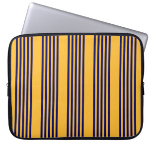 Navy blue and sunny yellow five stripes pattern laptop sleeve