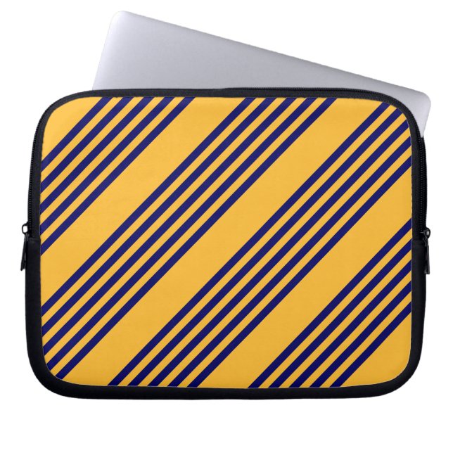Navy blue and sunny yellow five stripes pattern laptop sleeve (Front)