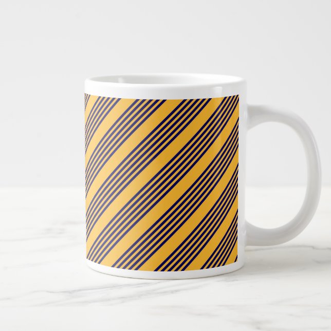 Navy blue and sunny yellow five stripes pattern large coffee mug (Right)
