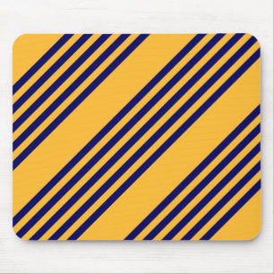 Navy blue and sunny yellow five stripes pattern mouse mat