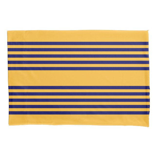 Navy blue and sunny yellow five stripes pattern pillowcase (Front)
