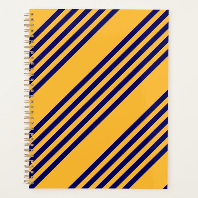 Navy blue and sunny yellow five stripes pattern planner (Front)