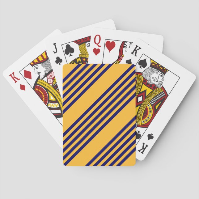 Navy blue and sunny yellow five stripes pattern playing cards (Back)