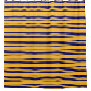 Navy blue and sunny yellow five stripes pattern shower curtain