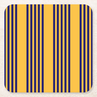 Navy blue and sunny yellow five stripes pattern square paper coaster
