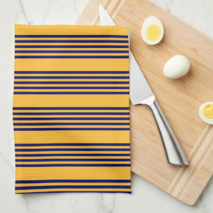 Navy blue and sunny yellow five stripes pattern tea towel